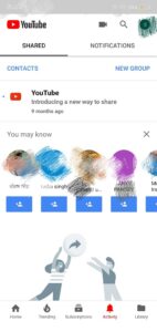 Youtube shared and notification tab